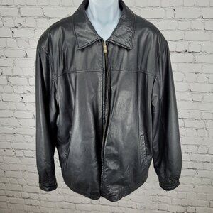 Knightsbridge Black Genuine Leather Insulated Quilted Lined Jacket Size Large L
